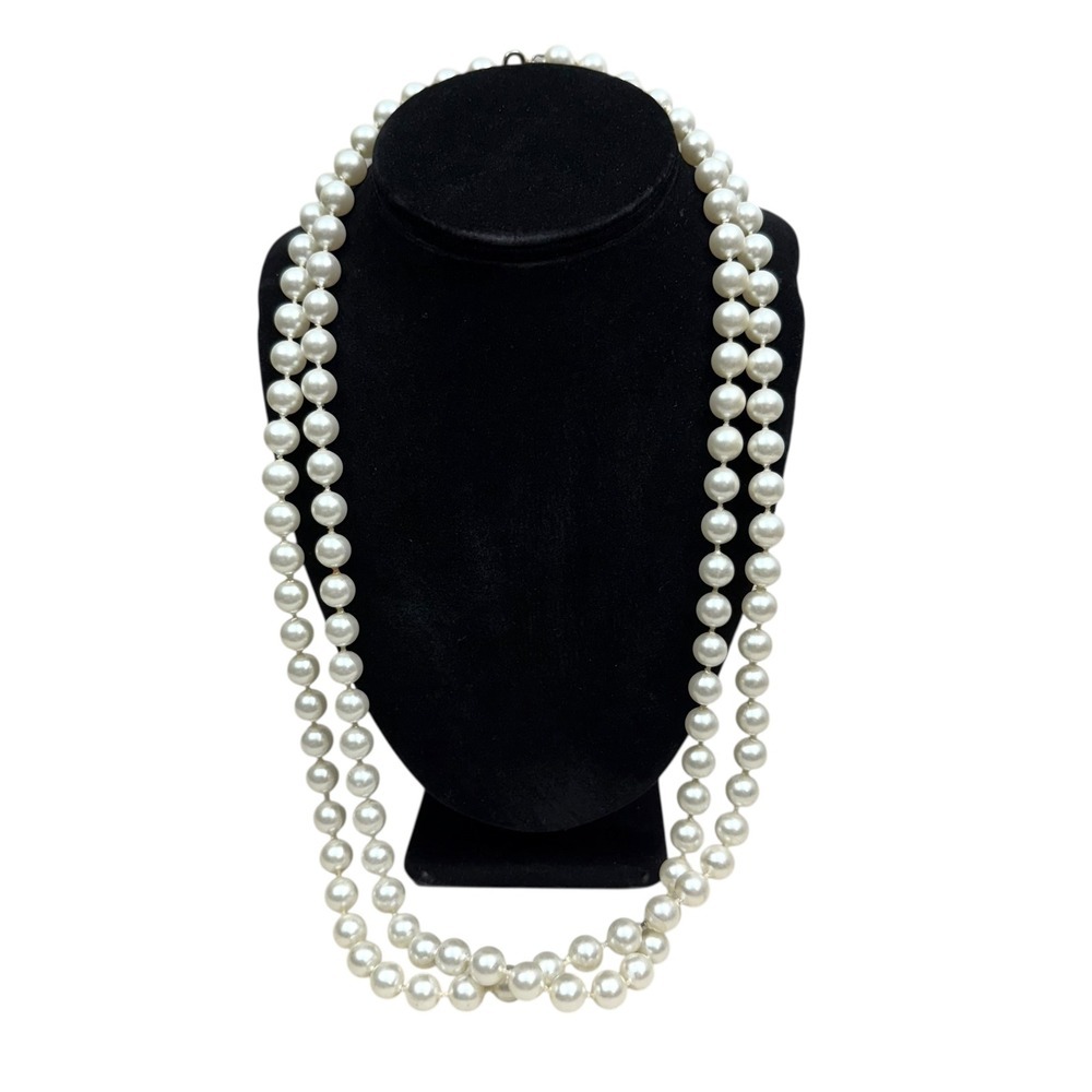 Long Imitation Pearl Statement Necklace Classic Costume Elegant Jewelry 26.5in L